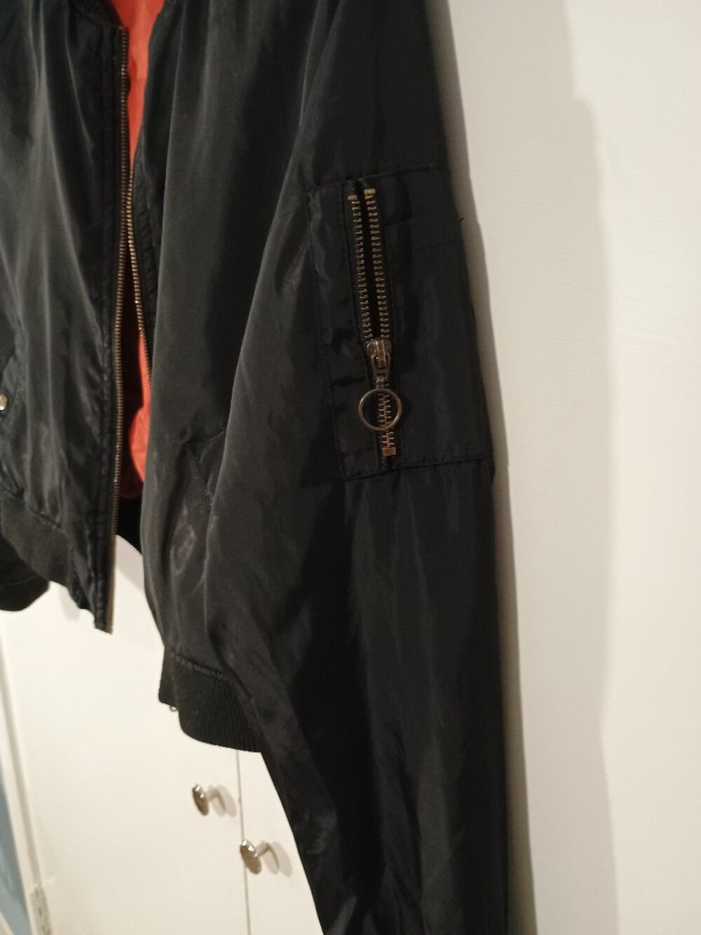 New Look Black Bomber Jacket Red Lining Zip Front Lightweight Utility Coat - Picture 7 of 10